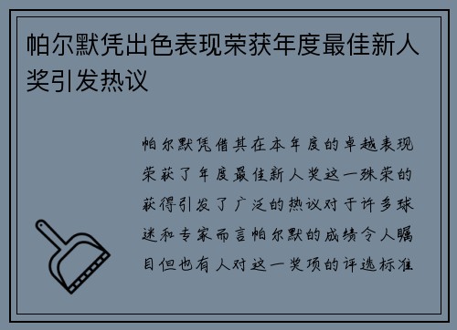 帕尔默凭出色表现荣获年度最佳新人奖引发热议