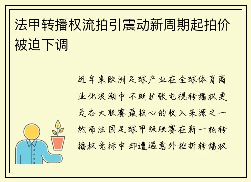 法甲转播权流拍引震动新周期起拍价被迫下调 法甲转播权流拍引震动新周期起拍价被迫下调