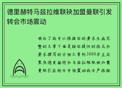 德里赫特马兹拉维联袂加盟曼联引发转会市场震动 德里赫特马兹拉维联袂加盟曼联引发转会市场震动